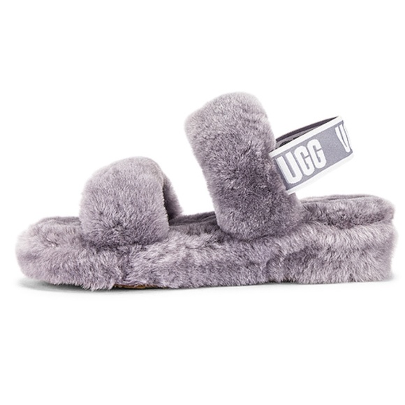 UGG Oh Yeah Deep Amethyst Grey Sheepskin Sandals - Picture 2 of 11